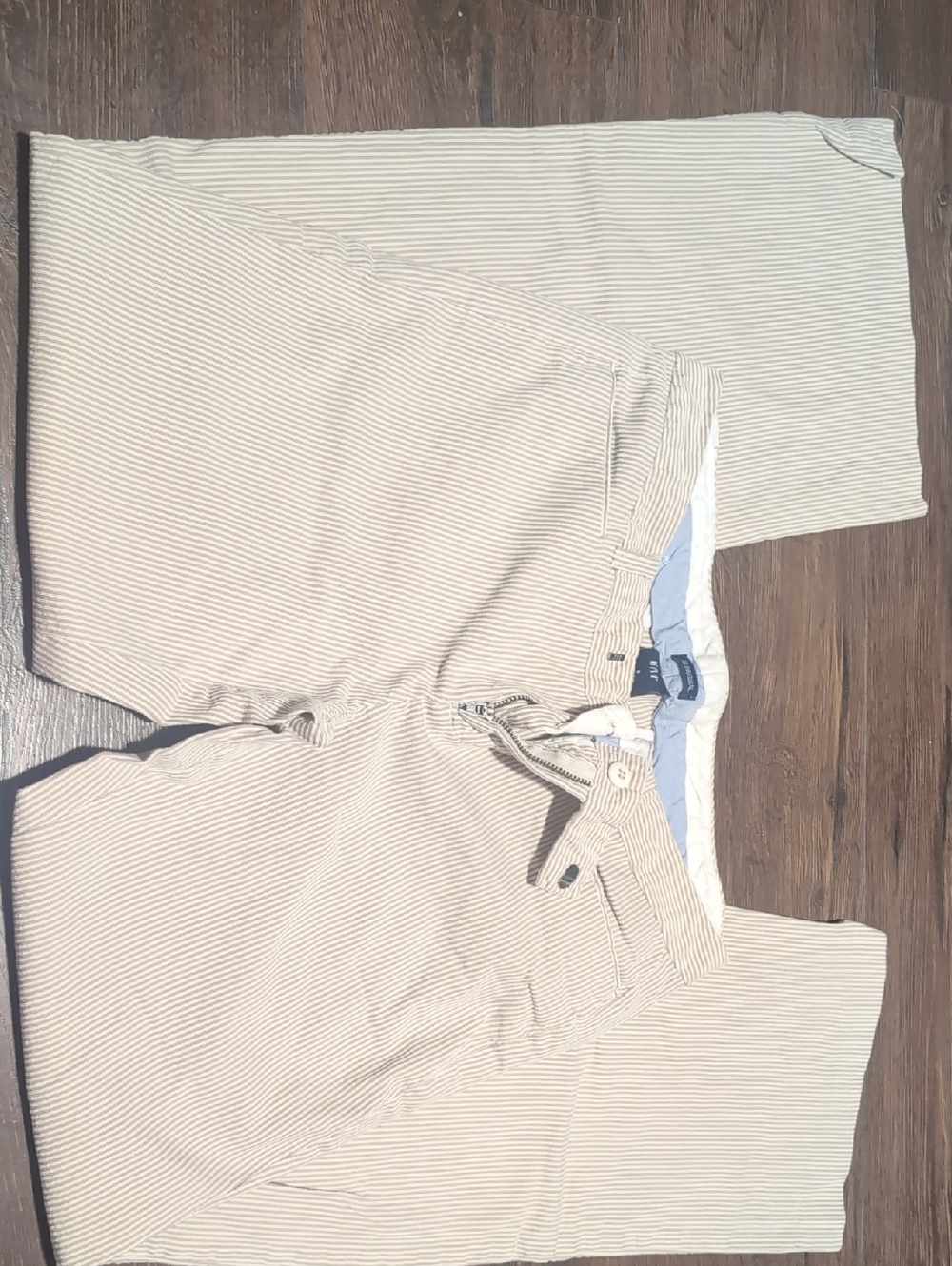 GAP Beige Pinstriped Dress Pants with Light Blue Waistband